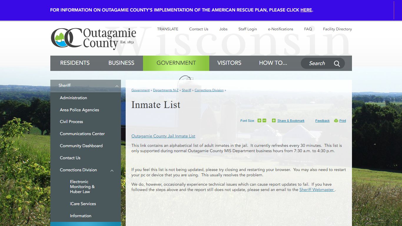 Inmate List | Outagamie County, WI