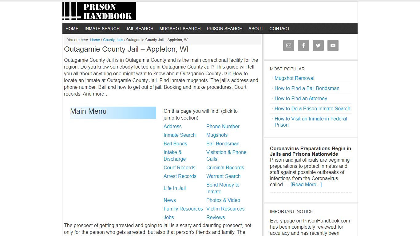 Outagamie County Jail – Appleton, WI - Prison Handbook